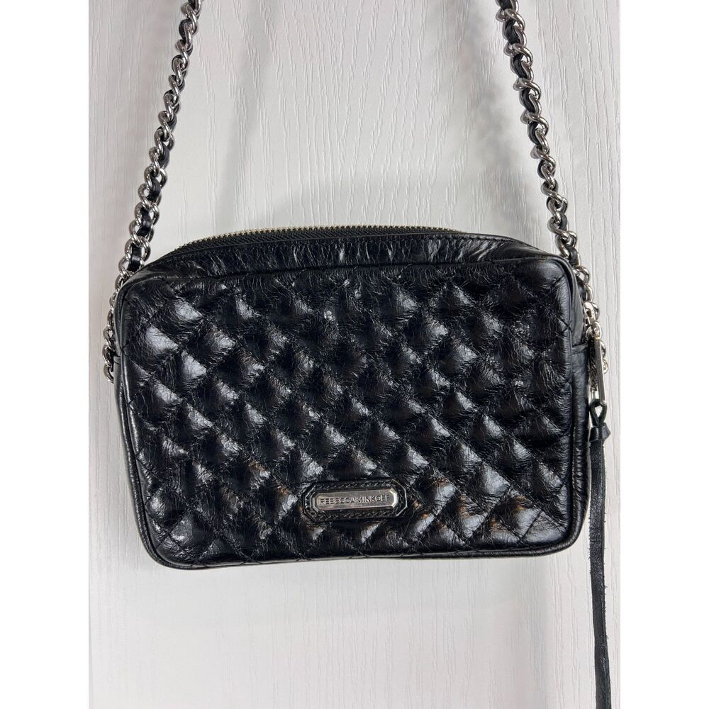 Rebecca Minkoff Black Leather Quilted Chain Link Strap Shoulder Purse Handbag
